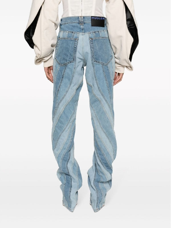 Spiral Panel Decoration Denim Pants