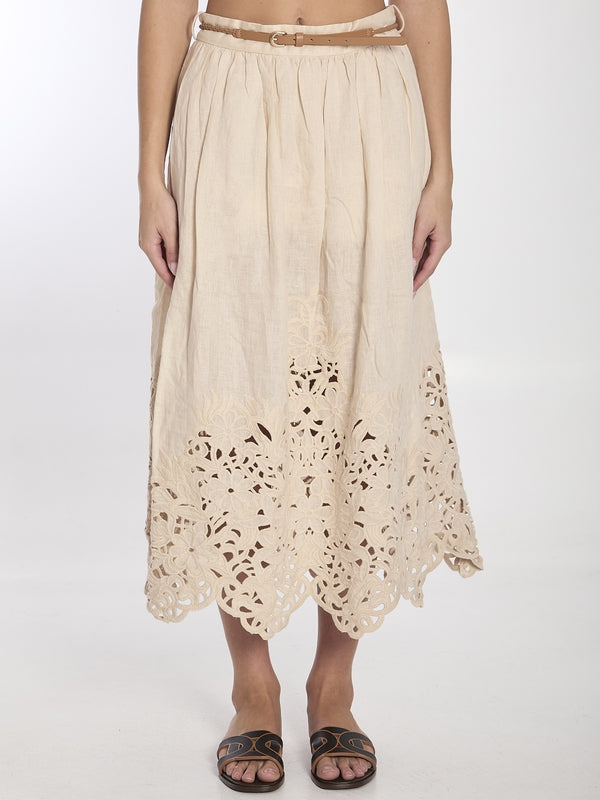 Wylie Openwork Linen Skirt