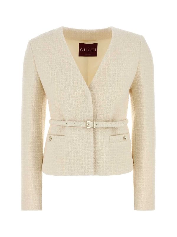 Belt Detail Wool Tweed Jacket