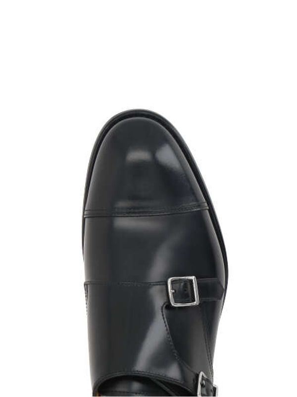 Black Leather Monk Strap Shoes