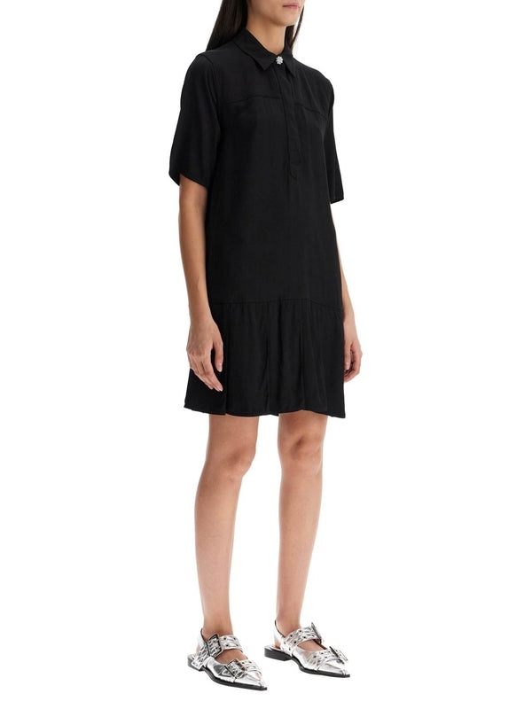 Black Flared Short Sleeve Mini Dress