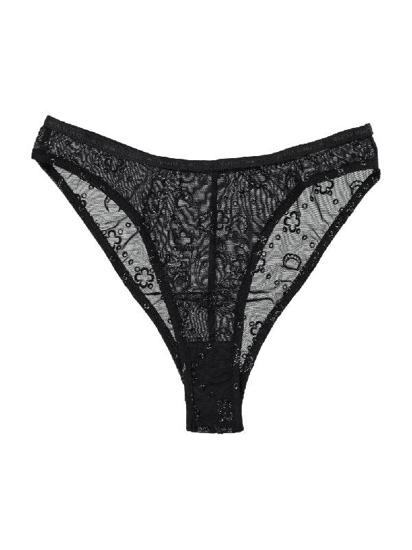 Moonogram Glitter Pattern Mesh Panty