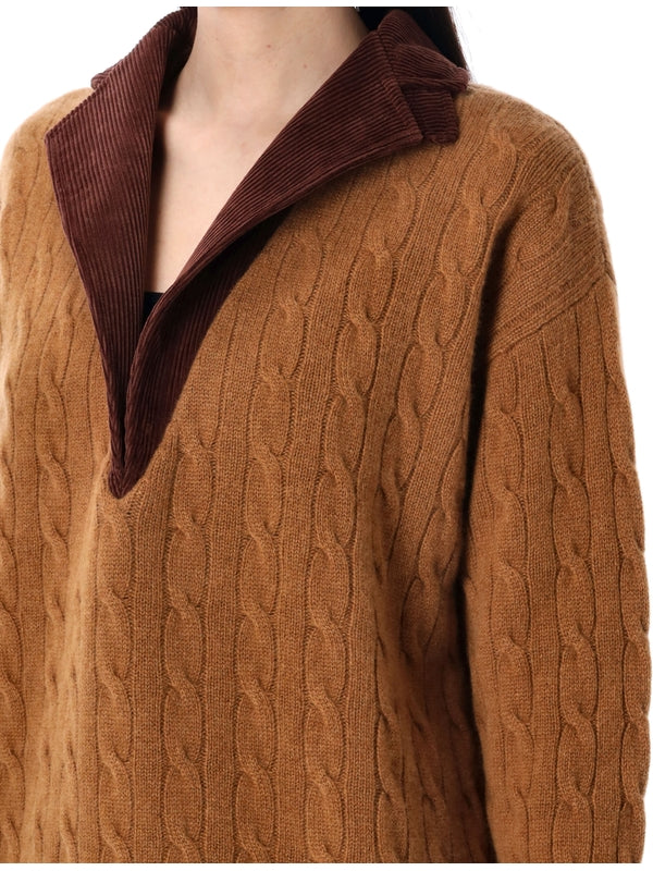 V-neck braided sweater Knitted