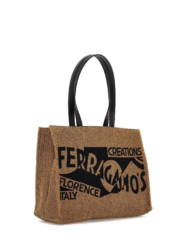 Venna Logo Raffia Tote Bag - Jente