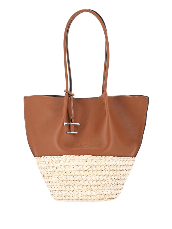 Bux Raffia Leather Panel Tote Bag