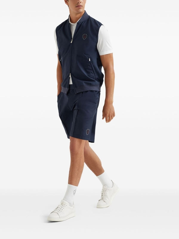 Logo Embroidery High-Neck Zip-Up Vest