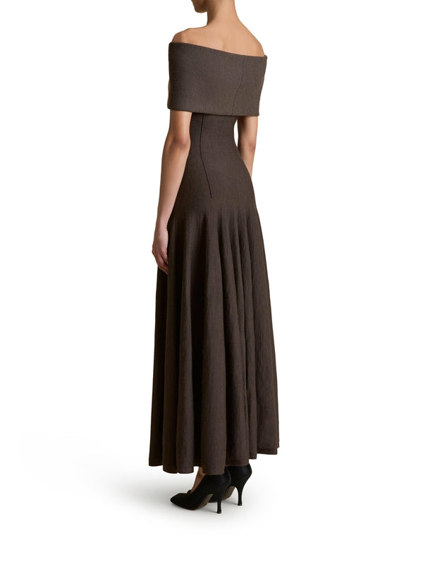 Ava Off-Shoulder Wool Long
  Dress