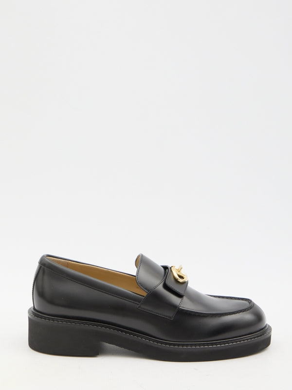 V Logo Leather Loafers