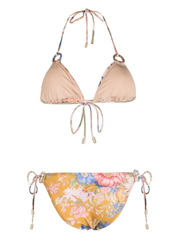 August Flower Pattern Bikini Set