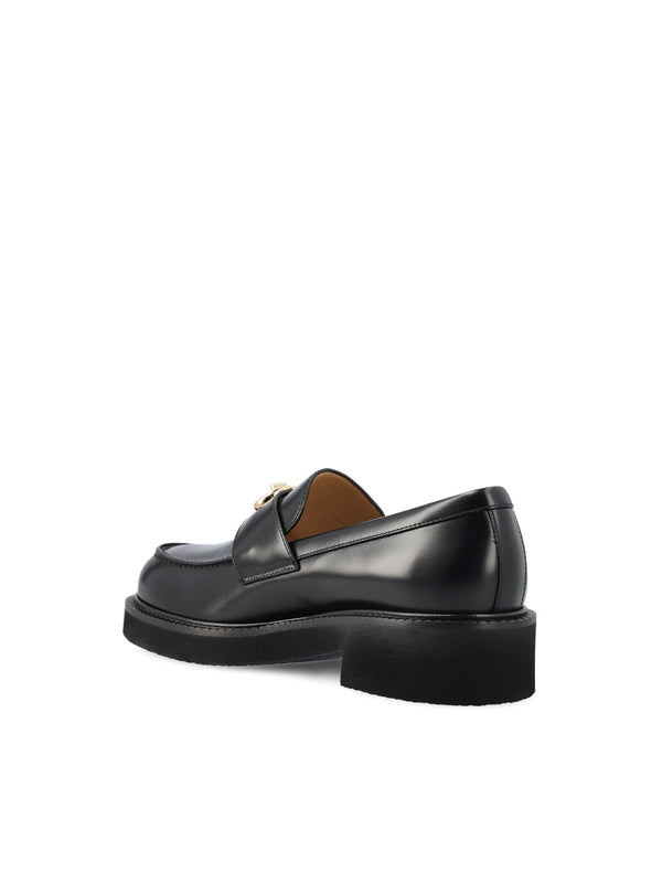 V Logo Leather Loafers