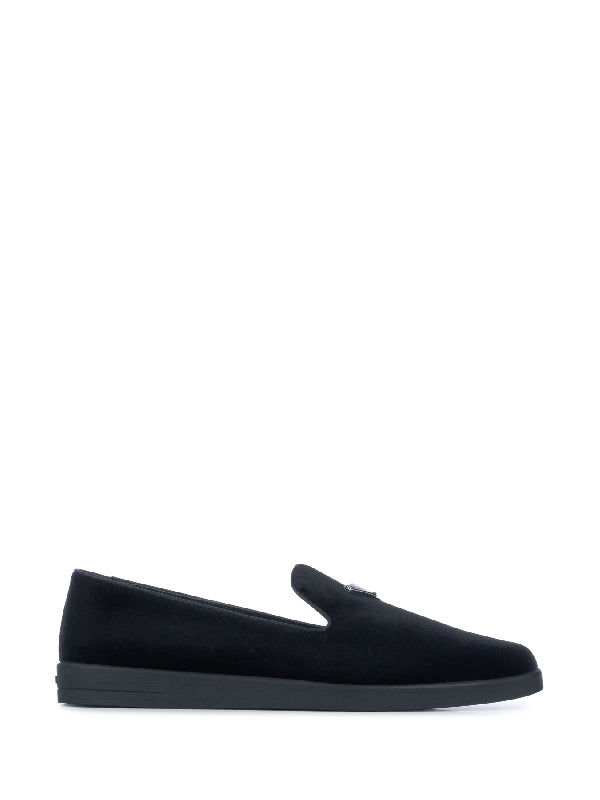 Triangular Logo Velvet Loafers