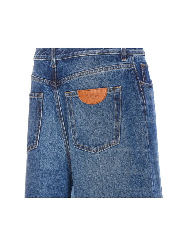 Back Logo Slit Denim Shorts