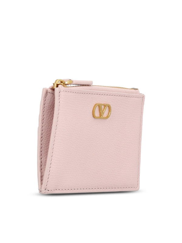 V Logo Leather Wallet