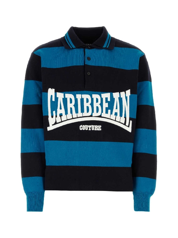 Caribbean Logo Printing Stripe Polo Knit
  Top