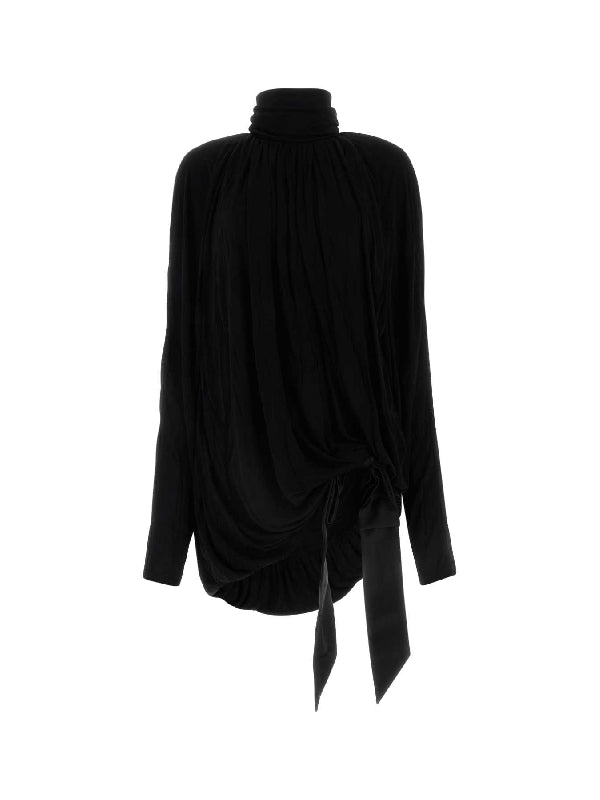 High-neck Silk Drape Blouse