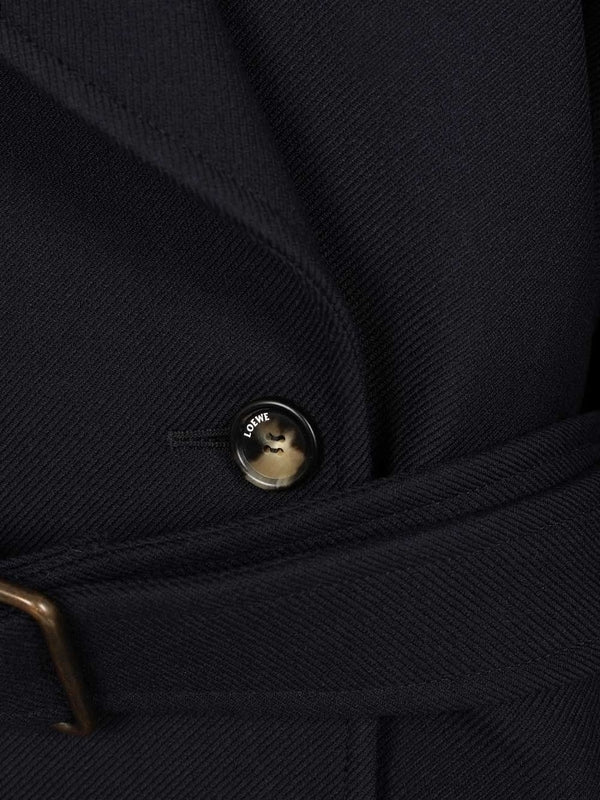 Wool Blend Navy Double-Breasted Coats