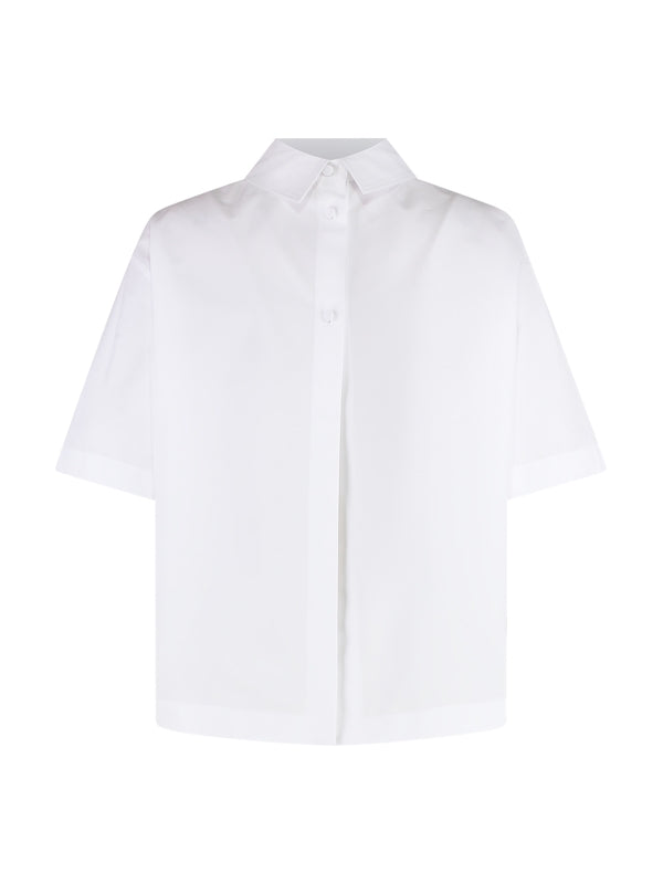 Back Button Cotton Short-Sleeve Shirt