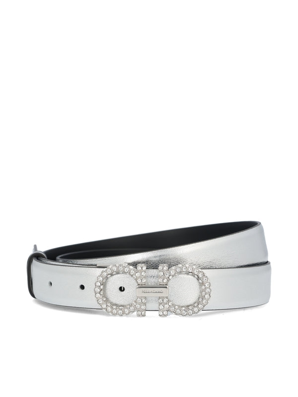 Crystal Gancini Leather Belt