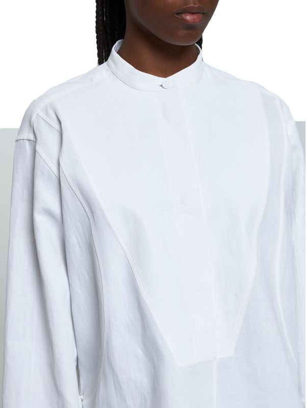 White Collarless Linen Shirt