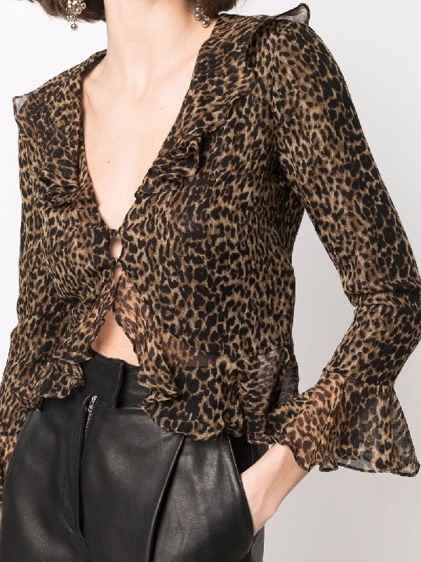 Leopard Wool Ruffle Blouse