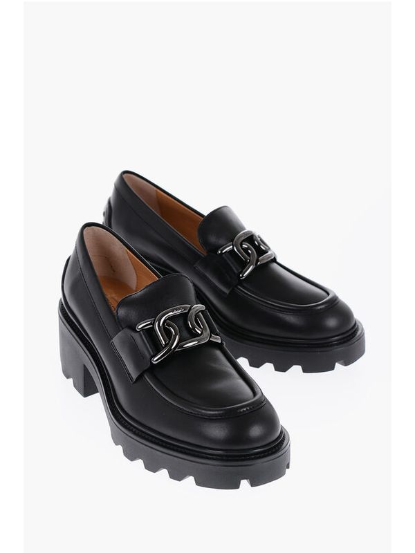 Chain Accent Leather Loafer Heels