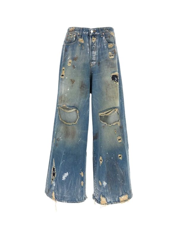 Wide Distressed Denim Pants