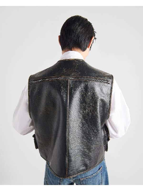 Back Triangle Logo Patch Leather Pocket Vest