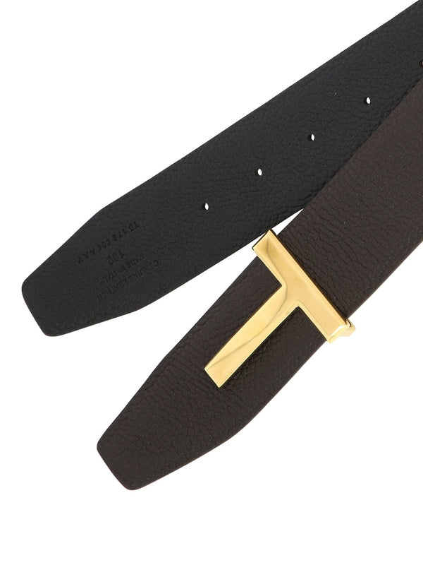 T-logo Buckle Leather Belt