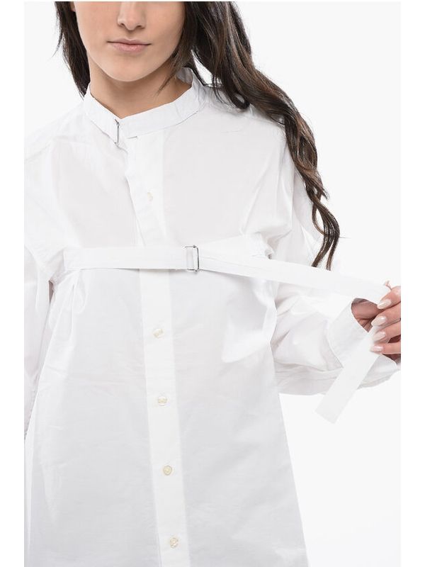 Belt Decorated High Neck Cotton Shirt