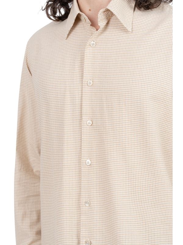 Beige Check Pattern Cotton Wool Shirt