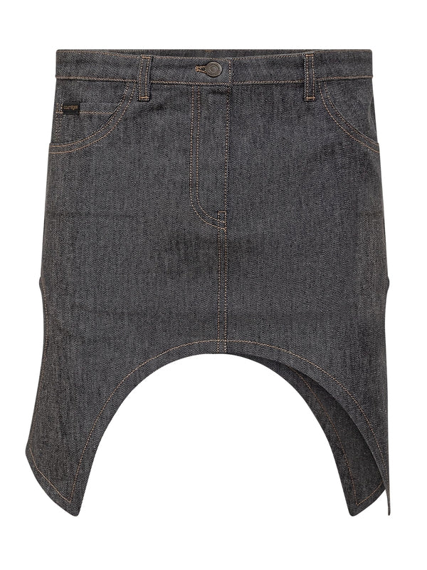 Back Logo Asymmetric Denim Mini Skirt