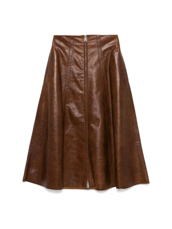 Zip-Up Leather Flare Skirt