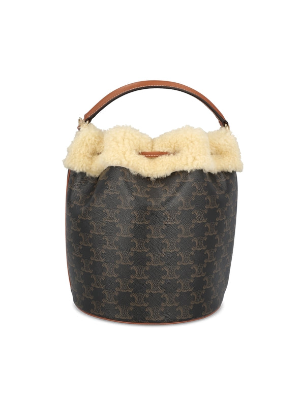 Clara Triomphe Shearling Canvas Bucket
  Bag