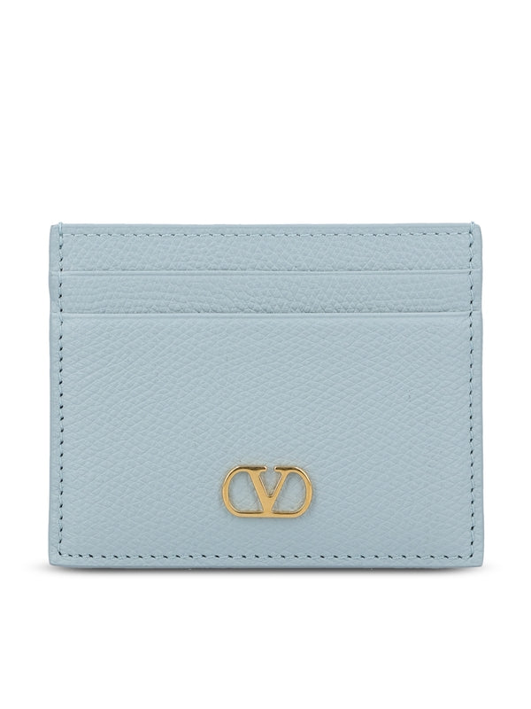 V Logo Leather Card Wallet