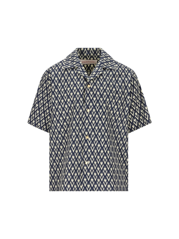 V Logo Pattern Cotton Shirt