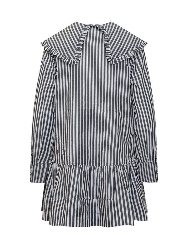 Wide Ruffle Collar Stripe Cotton Mini Dress