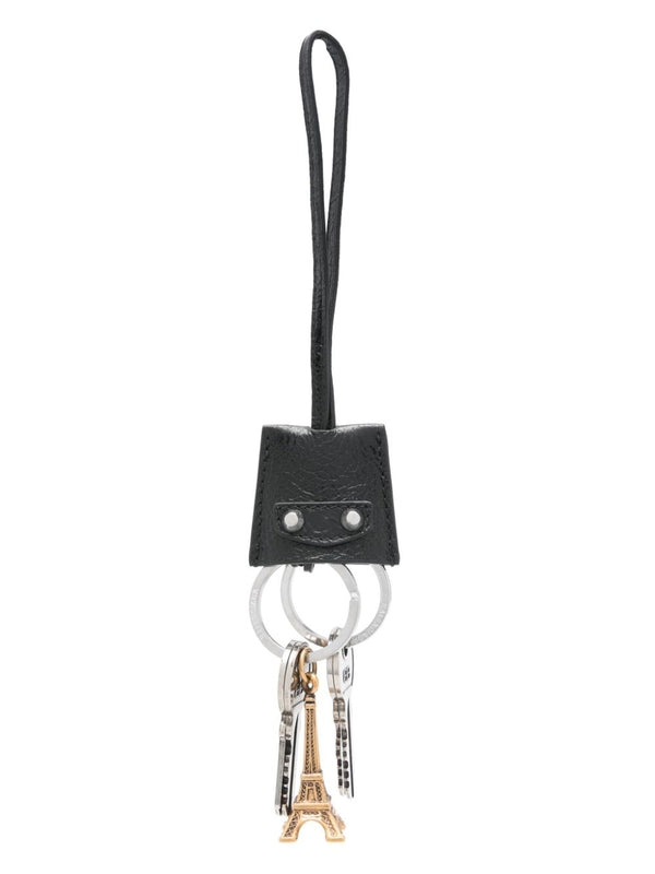 Metal Charm Detail Leather Keyring