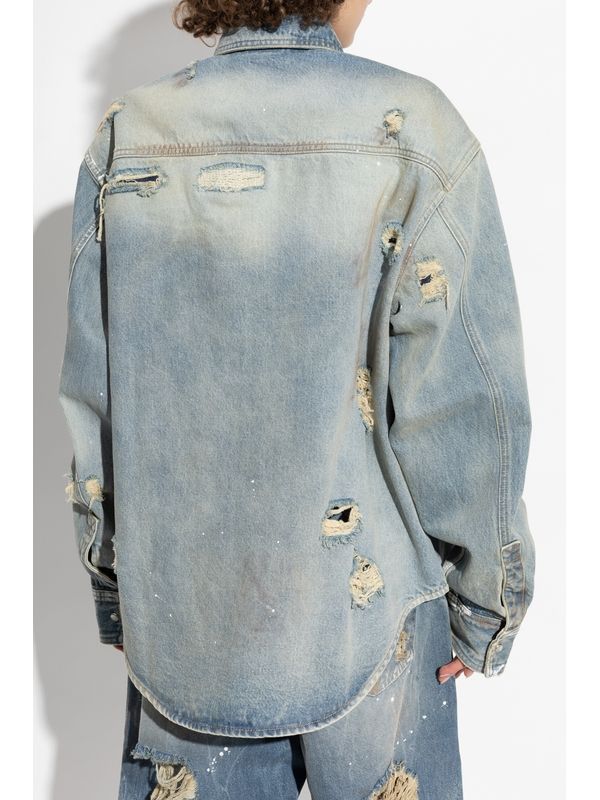 Distress Cotton Denim Shirt