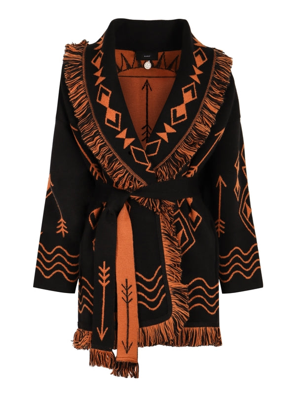 Jacquard Fringe Wool Cardigan