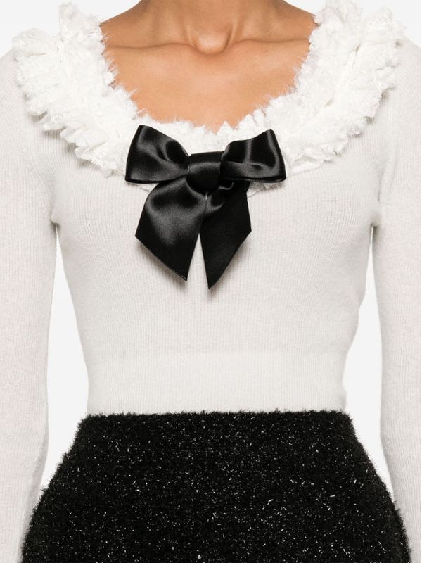 Bow Detail Wool Blend Bodysuit