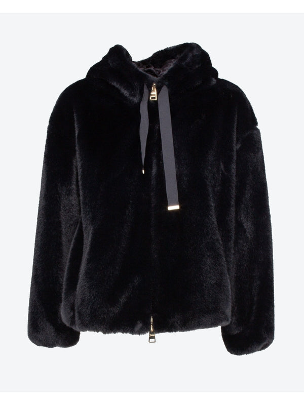 Drawstring Fake Fur Hood Jacket