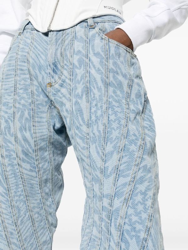 Star Printing Spiral Denim Pants