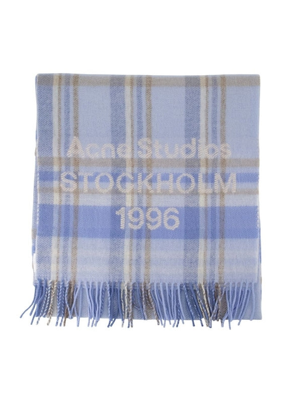 Acne Studios Blue Checked Wool Mufflers