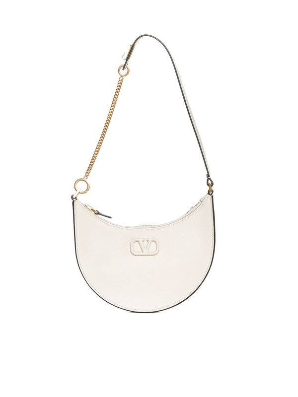 V Logo Leather Shoulder Bag