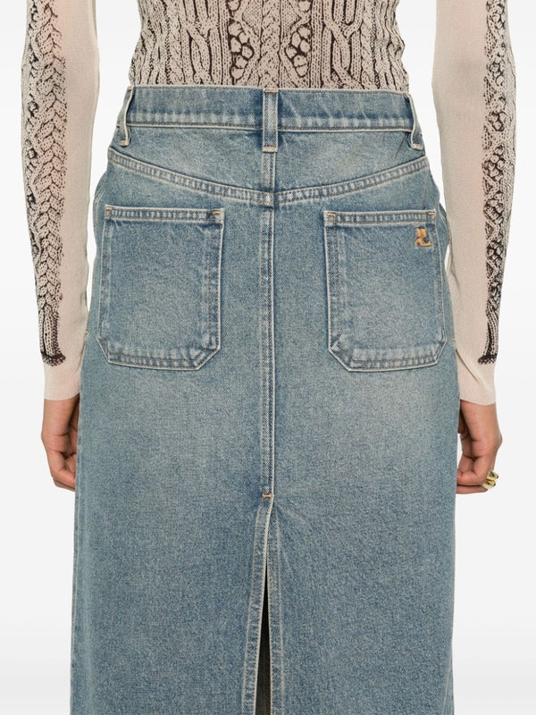 Back Logo Denim Midi Skirt