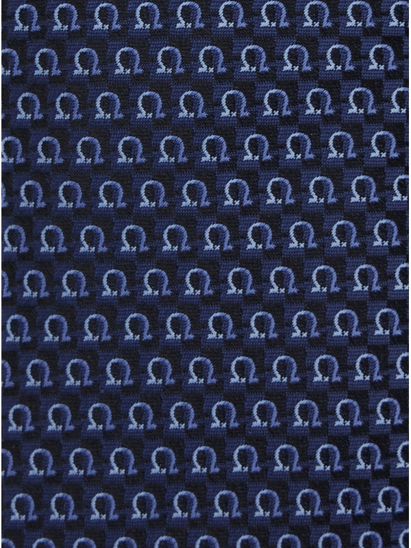 Blue Tie with All-Over Mini Logo Print in Silk Man Neck Ties