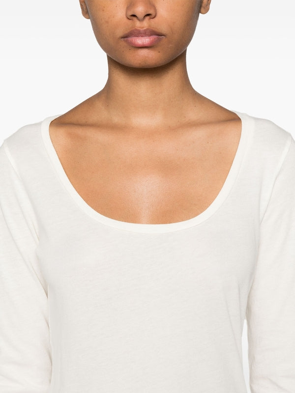 White Deep Neck Long Sleeve