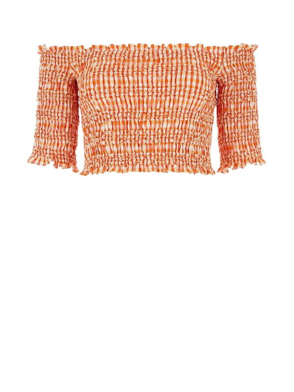 Off-Shoulder Gingham Check Blouse