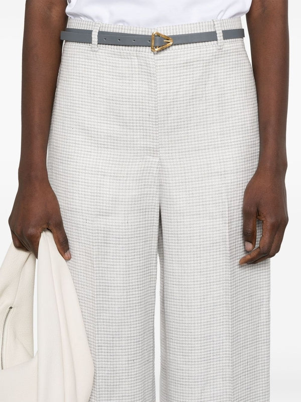 Straight Houndstooth Pattern Linen Pants
