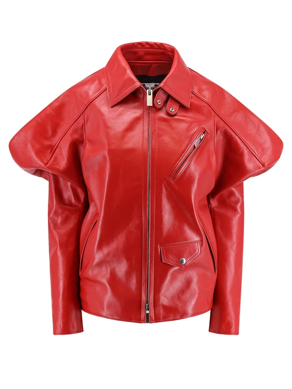 Balloon Sleeve High-Neck Leather Jacket